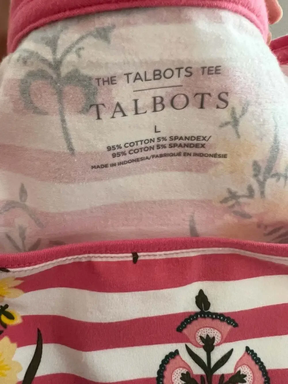 Talbots Women's 3/4 Sleeve Striped Floral Print Cotton-Spandex Tee - Picture 3 of 5